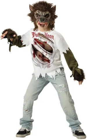 InCharacter Costumes, LLC Boys 8-20 Werewolf Mask and Shirt Set, Multi Color, Medium