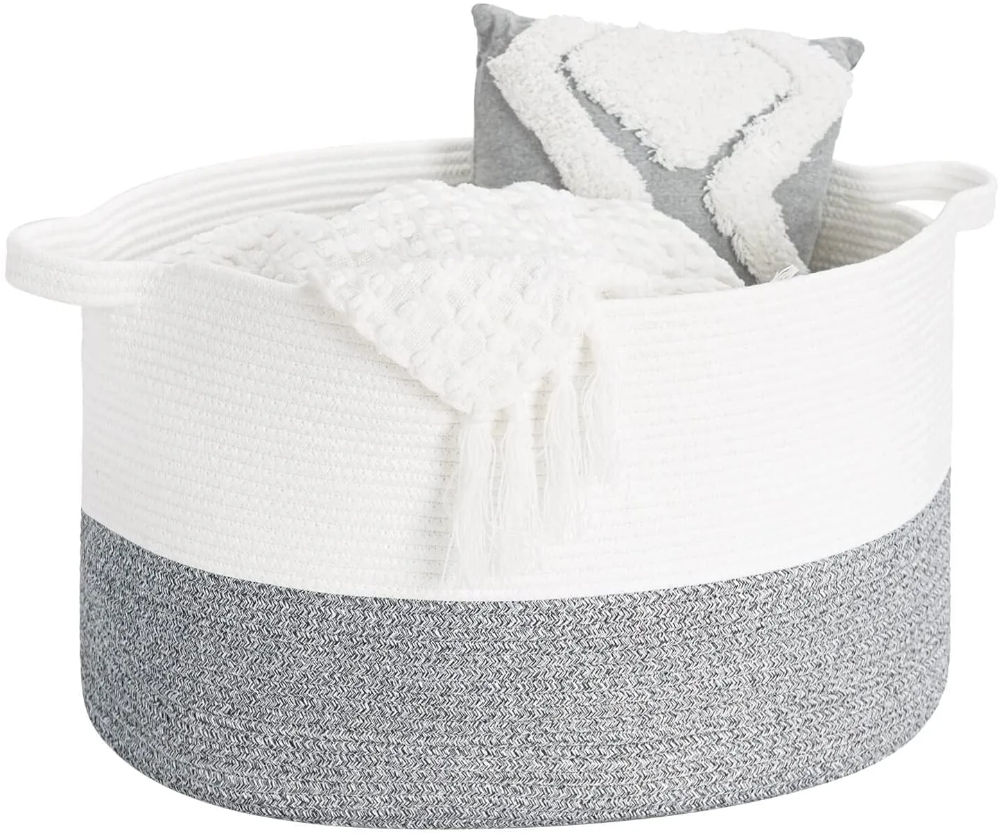 INDRESSME XXX Large Cotton Rope Basket - Woven Basket Woven Storage Hamper for Pillow Blanket Basket in Nursery Room Decorative Rope Basket Grey Oblong Design, 23.6"L X 17.7''W ×13.8"H