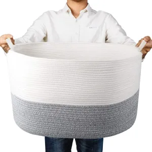 INDRESSME XXX Large Cotton Rope Basket - Woven Basket Woven Storage Hamper for Pillow Blanket Basket in Nursery Room Decorative Rope Basket Grey Oblong Design, 23.6"L X 17.7''W ×13.8"H