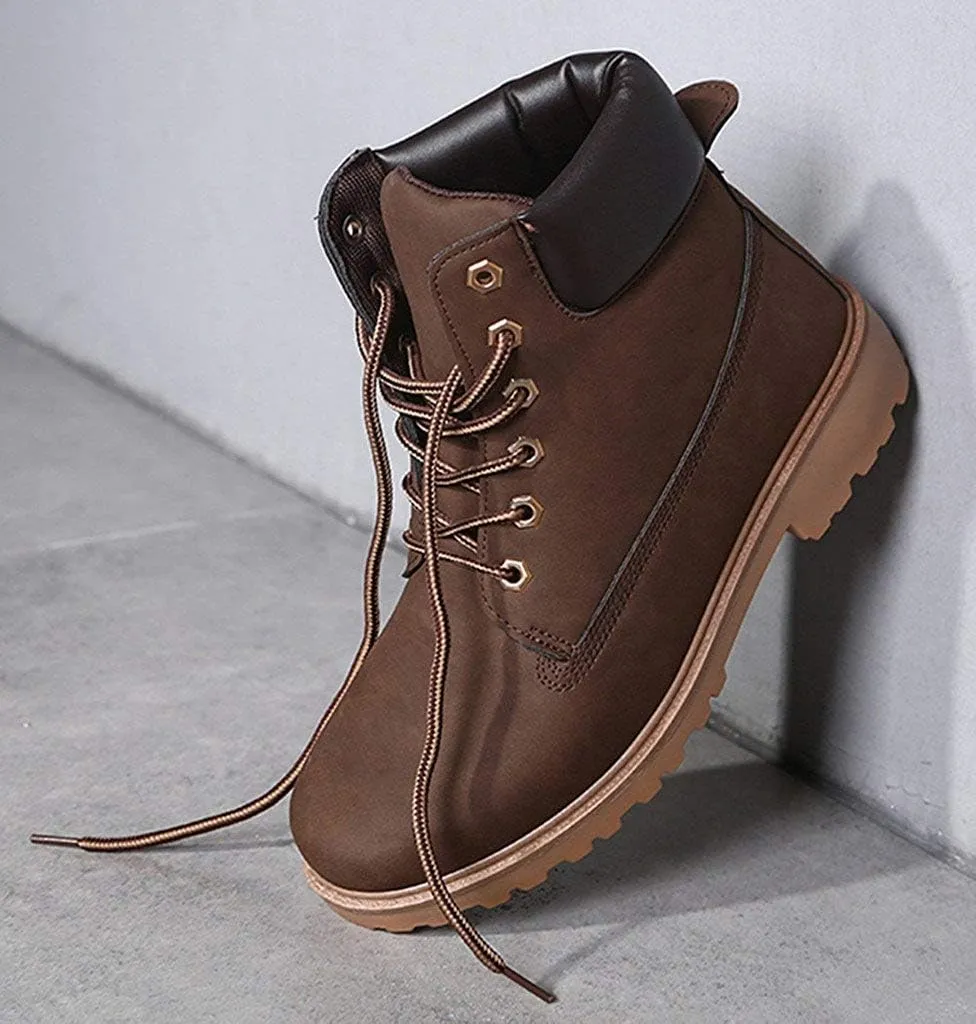 Inornever Winter Snow Boots for Women Waterproof Shoes Flat Lace Up Ankle Booties Low Heel Work Combat Boots