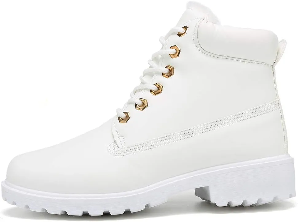 Inornever Winter Snow Boots for Women Waterproof Shoes Flat Lace Up Ankle Booties Low Heel Work Combat Boots