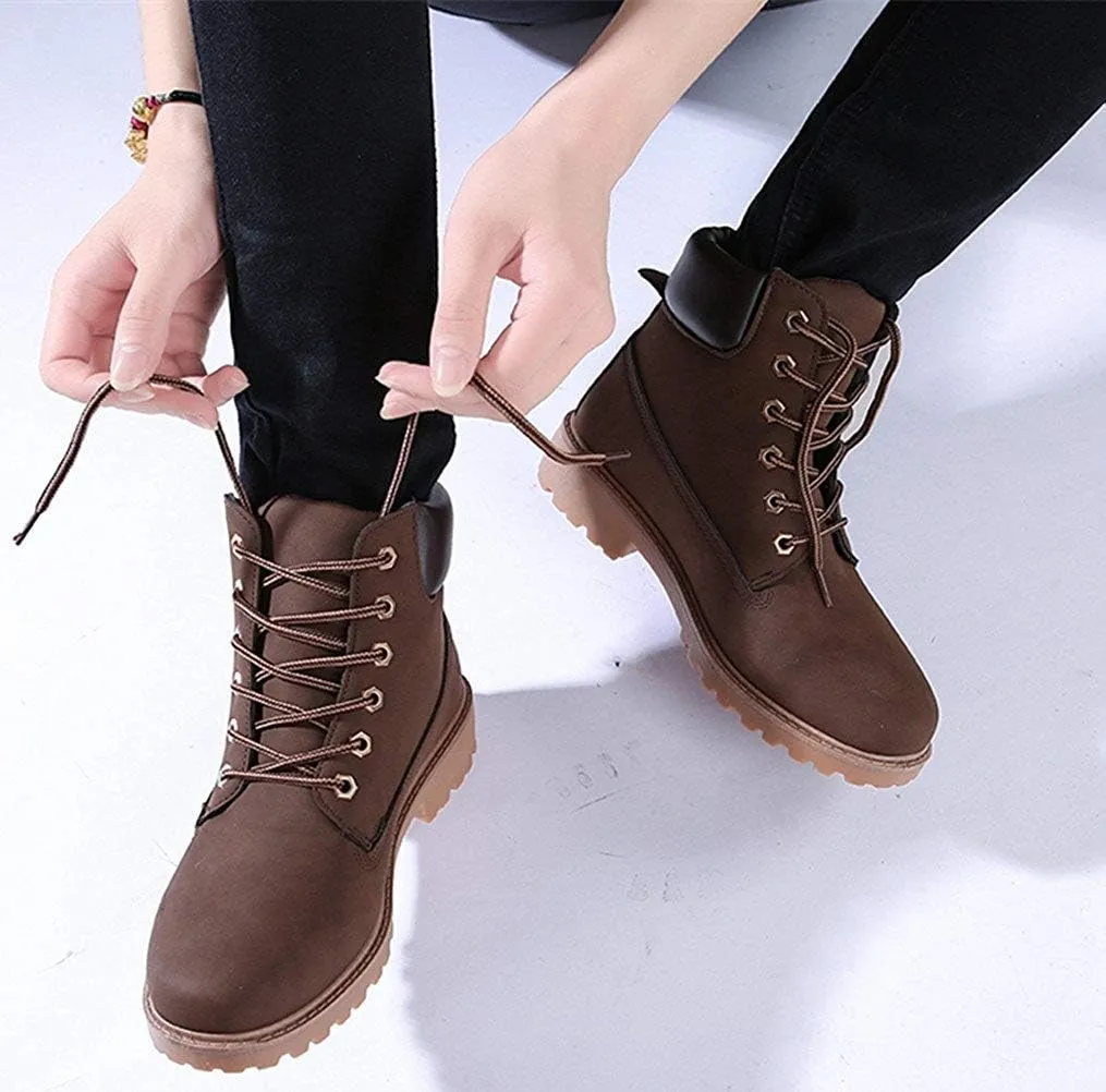 Inornever Winter Snow Boots for Women Waterproof Shoes Flat Lace Up Ankle Booties Low Heel Work Combat Boots