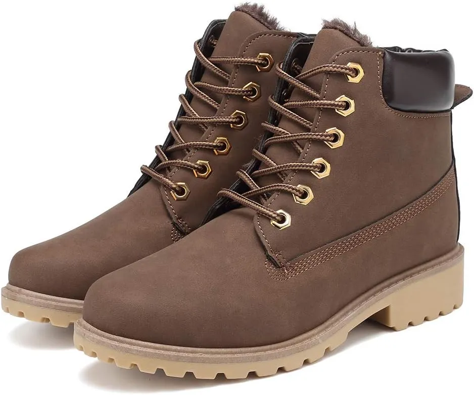 Inornever Winter Snow Boots for Women Waterproof Shoes Flat Lace Up Ankle Booties Low Heel Work Combat Boots