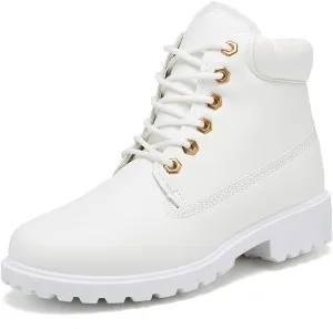 Inornever Winter Snow Boots for Women Waterproof Shoes Flat Lace Up Ankle Booties Low Heel Work Combat Boots
