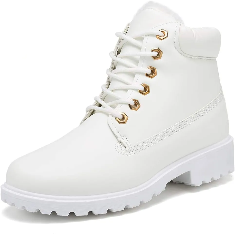 Inornever Winter Snow Boots for Women Waterproof Shoes Flat Lace Up Ankle Booties Low Heel Work Combat Boots