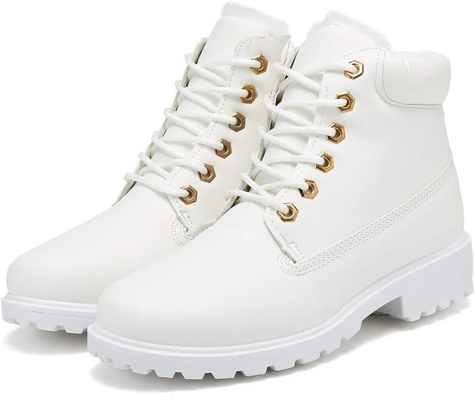 Inornever Winter Snow Boots for Women Waterproof Shoes Flat Lace Up Ankle Booties Low Heel Work Combat Boots