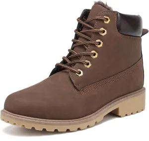 Inornever Winter Snow Boots for Women Waterproof Shoes Flat Lace Up Ankle Booties Low Heel Work Combat Boots