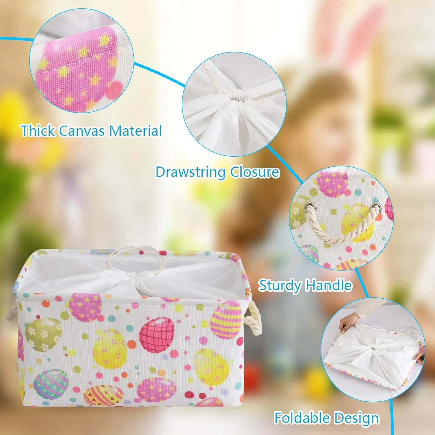 INough Foldable Easter Basket for Kids - Large Easter Tote for Egg Hunts