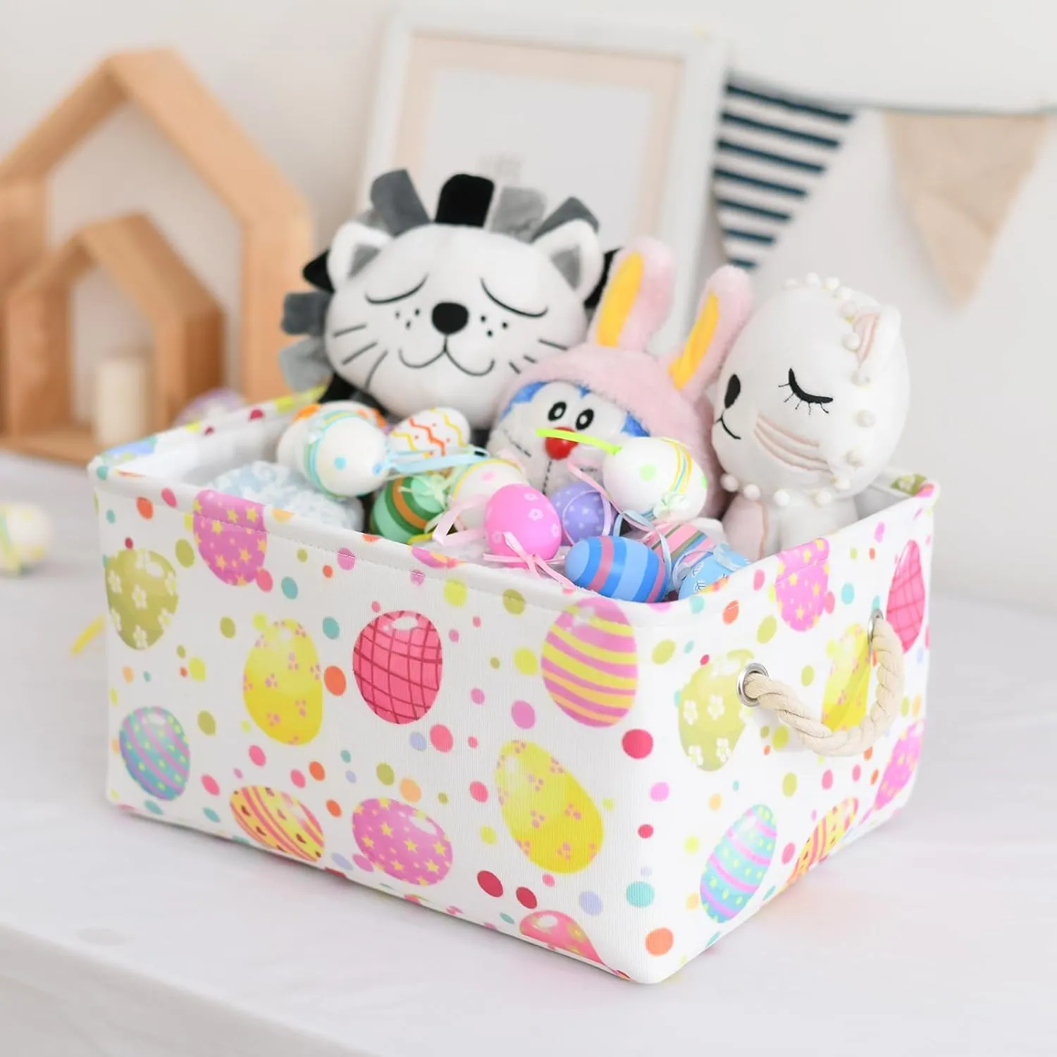 INough Foldable Easter Basket for Kids - Large Easter Tote for Egg Hunts