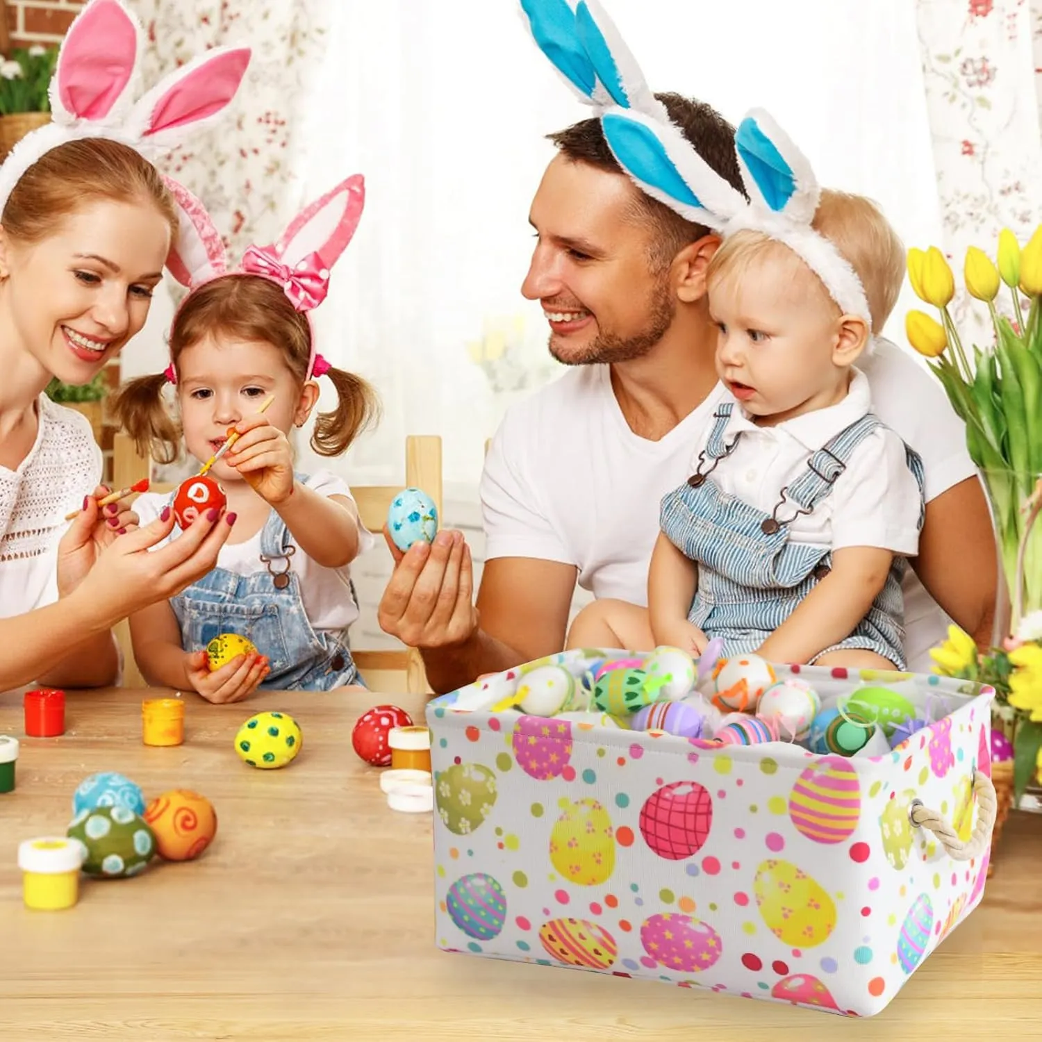 INough Foldable Easter Basket for Kids - Large Easter Tote for Egg Hunts