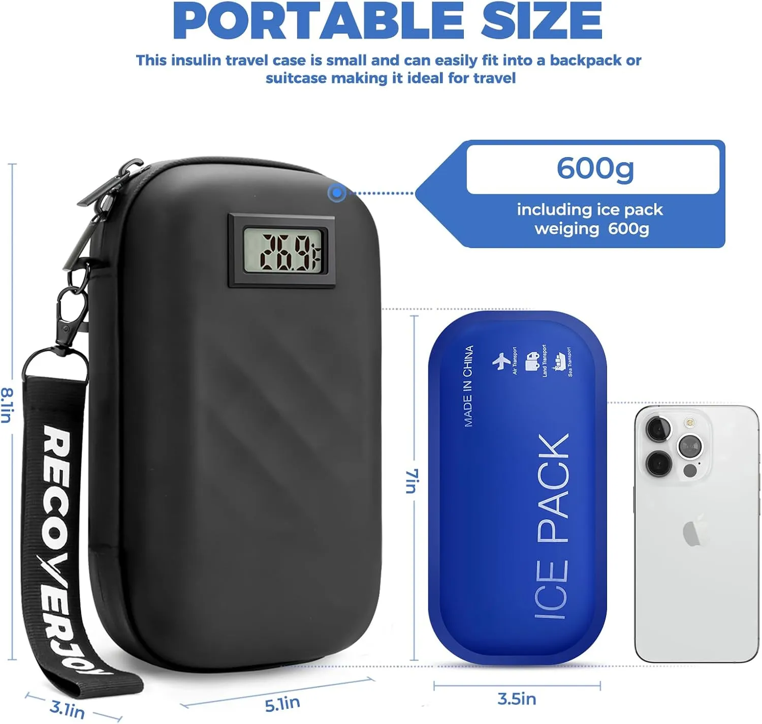 Insulin TSA Approved Insulin Cooler Travel Case Diabetic Medication Bag With Temperature Display Small Refrigerated Medicine Diamond Pattern Organizer Bag for Travel & 2 Ice Pack-Black