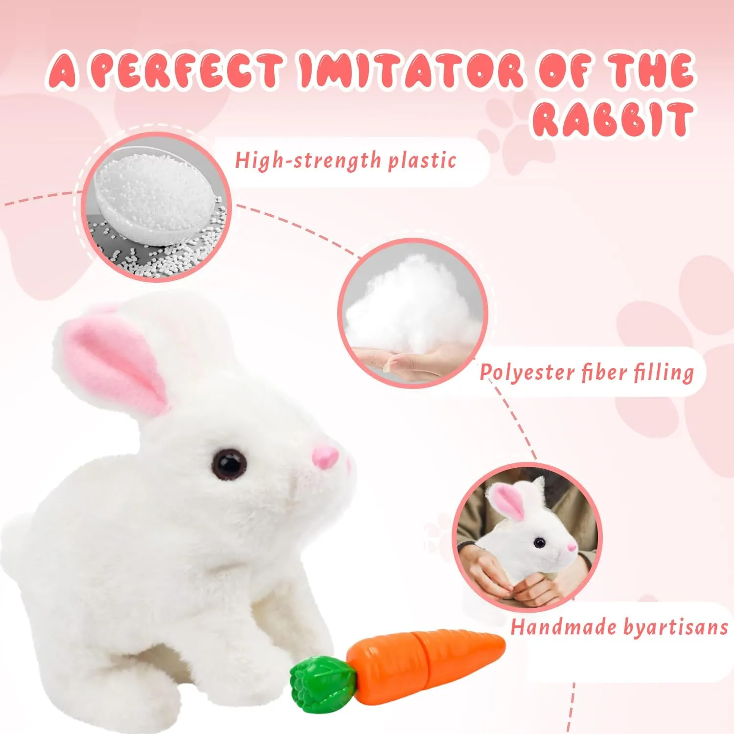 Interactive Hopping Bunny Plush Toy – Walking Stuffed Bunny with Sounds, Wiggling Ears, and Twitching Nose and Educational Toy for Kids
