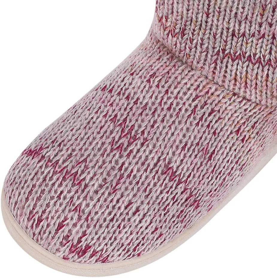 IPENNY Womens Warm Fleece Lined House Slippers with Pom Poms Soft Knit Ankle Bootie