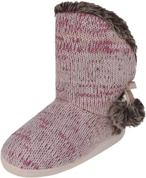 IPENNY Womens Warm Fleece Lined House Slippers with Pom Poms Soft Knit Ankle Bootie