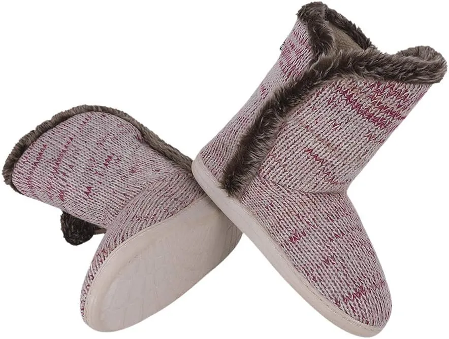 IPENNY Womens Warm Fleece Lined House Slippers with Pom Poms Soft Knit Ankle Bootie