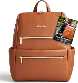 Itzy Ritzy Eras Diaper Bag Backpack – Large Capacity Baby Backpack Diaper Bag Featuring Neutral Design, 15 Pockets, Changing Pad, Stroller Straps, and Comfortable Backpack Straps, Cognac