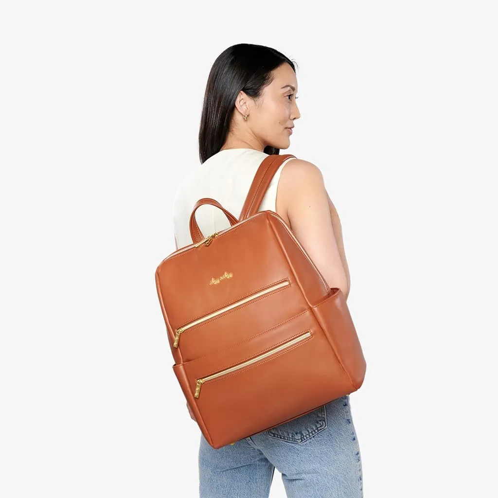 Itzy Ritzy Eras Diaper Bag Backpack – Large Capacity Baby Backpack Diaper Bag Featuring Neutral Design, 15 Pockets, Changing Pad, Stroller Straps, and Comfortable Backpack Straps, Cognac