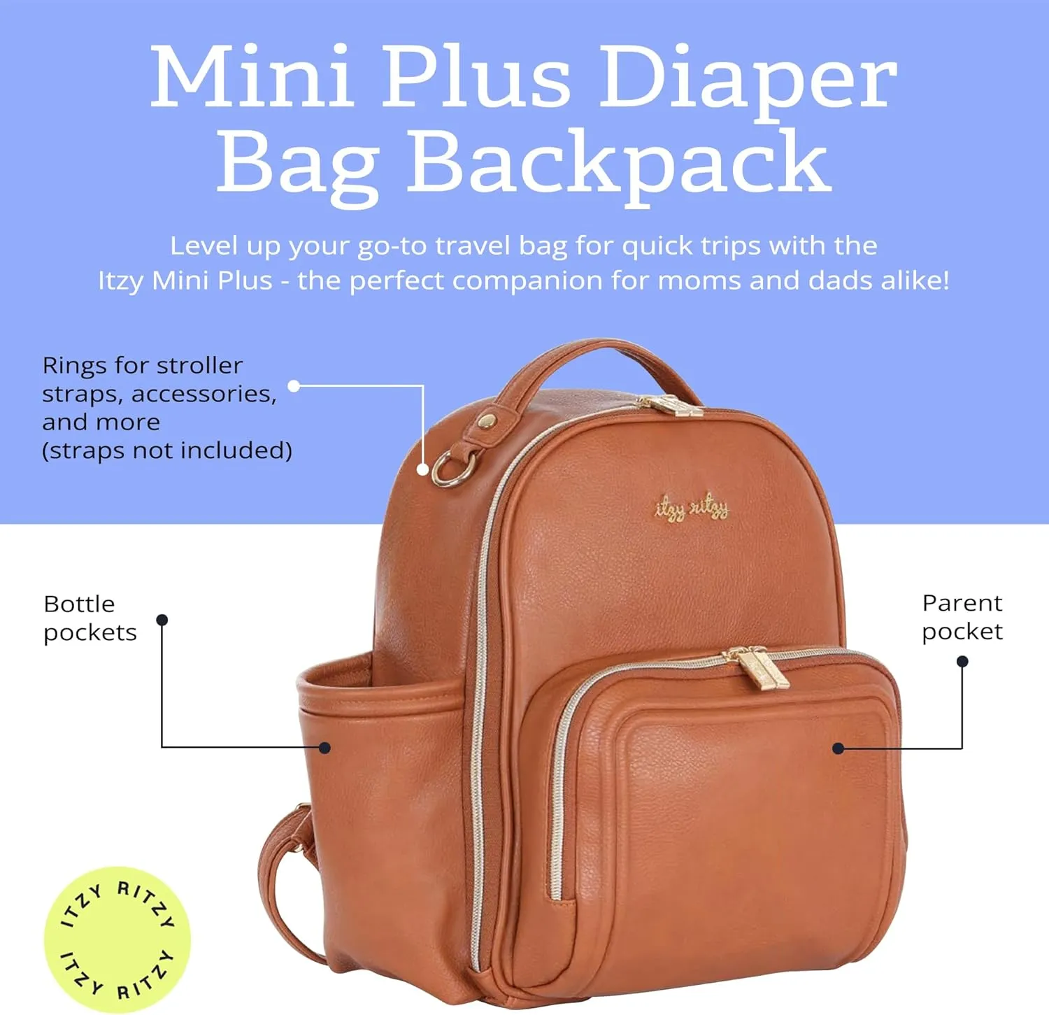 Itzy Ritzy Mini Plus Diaper Bag, Cognac