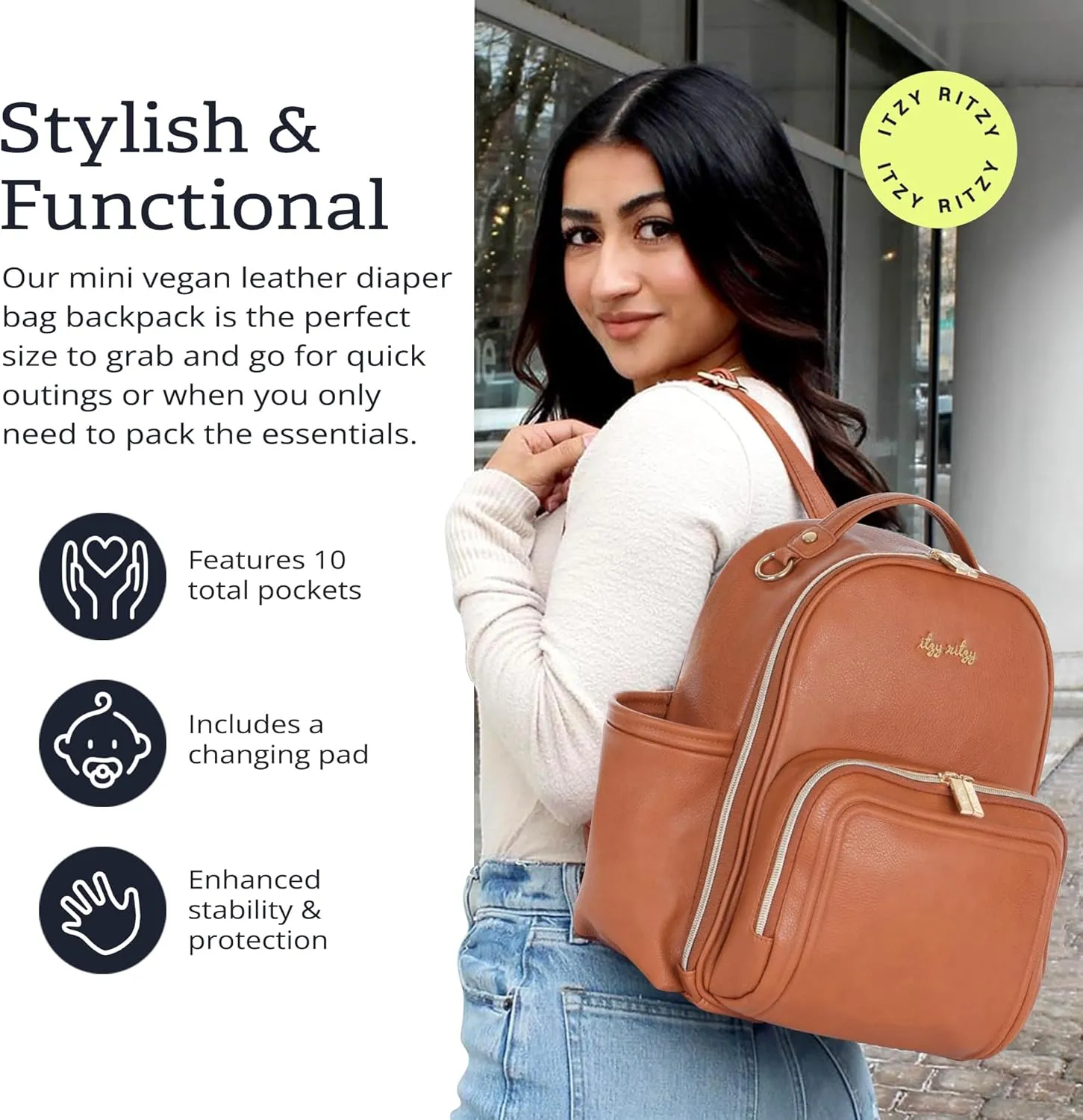 Itzy Ritzy Mini Plus Diaper Bag, Cognac
