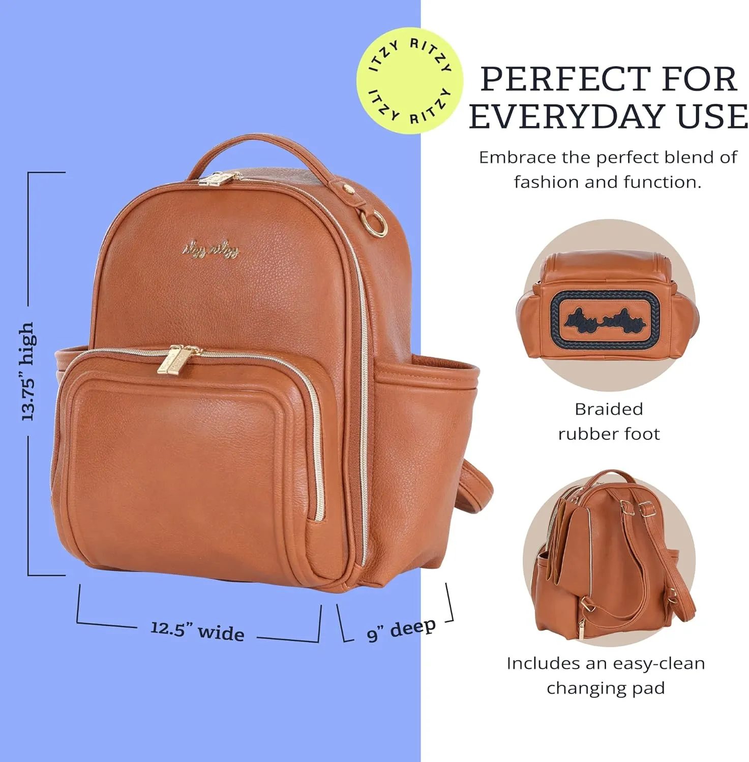 Itzy Ritzy Mini Plus Diaper Bag, Cognac