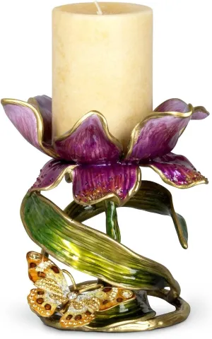 Jay Strongwater Aimee Floral 7" Pillar Candleholder, Multi Colors