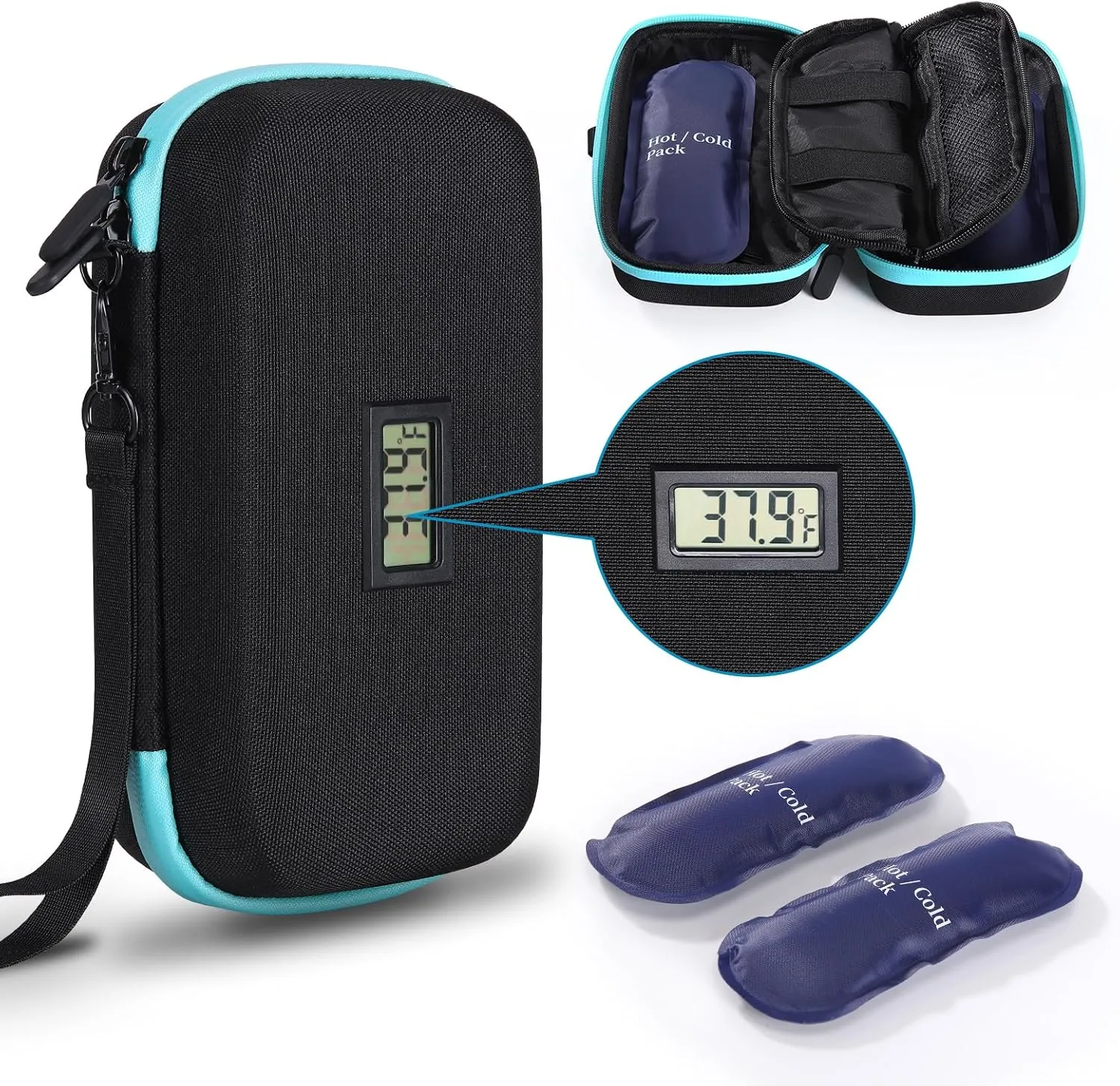 JEONEKID Insulin Cooler Travel Case,24h Medication Diabetes Travel Case Featuring Temperature Display, Refrigerated Medicine Organizer Bag TSA Approved with 2 Ice Packs