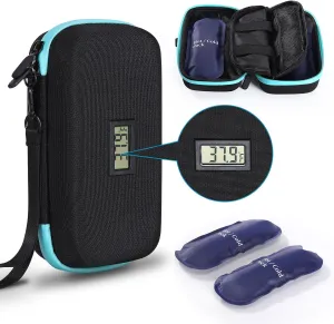 JEONEKID Insulin Cooler Travel Case,24h Medication Diabetes Travel Case Featuring Temperature Display, Refrigerated Medicine Organizer Bag TSA Approved with 2 Ice Packs