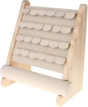 Jewelry Box Wooden Bracelet Holder Velvet Earrings Stand Storage Bangle Watch Earrings Display Storage Jewelry Holder Stand Display Organizer Natural Color Jewelry Display Stand