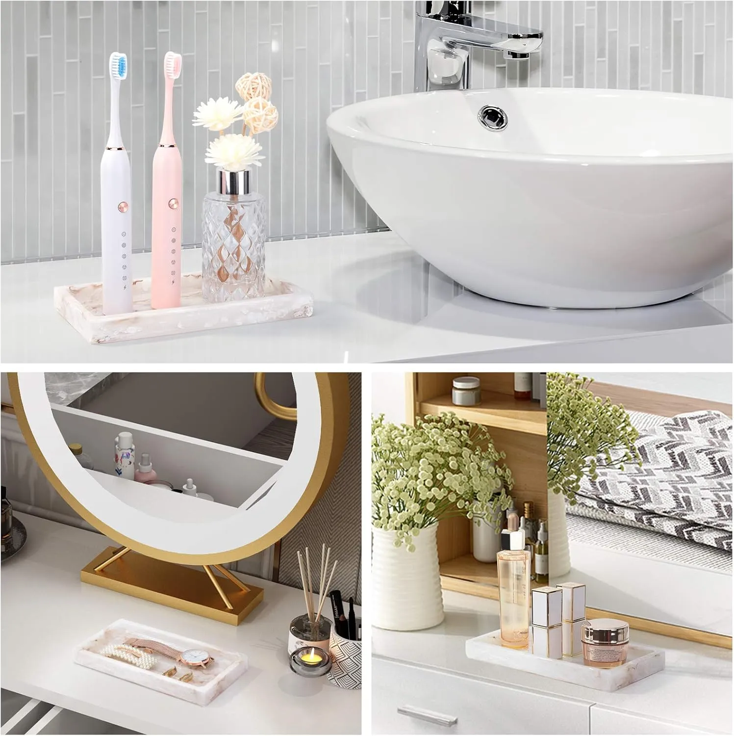 Jewelry Organizer Resin Tray, Bathroom Kitchen Dresser Vanity Tray Jewelry Dish Ring Cosmetic Organizer for Candle Perfume Soap Shampoo Small Plant Home Decor, Mini Size - Ink Khaki
