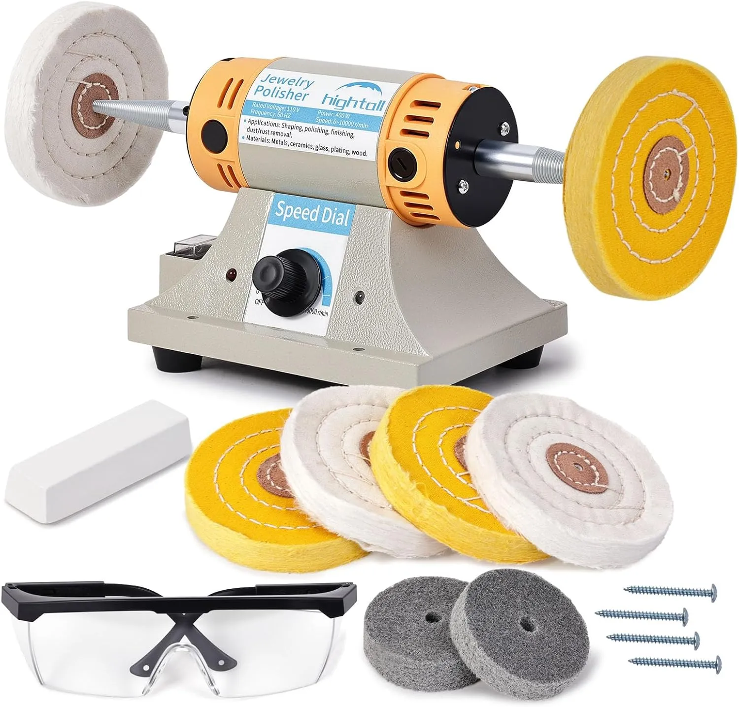 Jewelry Polisher Versatile Polishers & Buffers for Bench Grinder - Ideal for Jewelry Polishing and Finishing Jobs,With 6 Cloth Wheels, 2 Abrasive Fiber Wheels, Safety Glass, Polish Compound