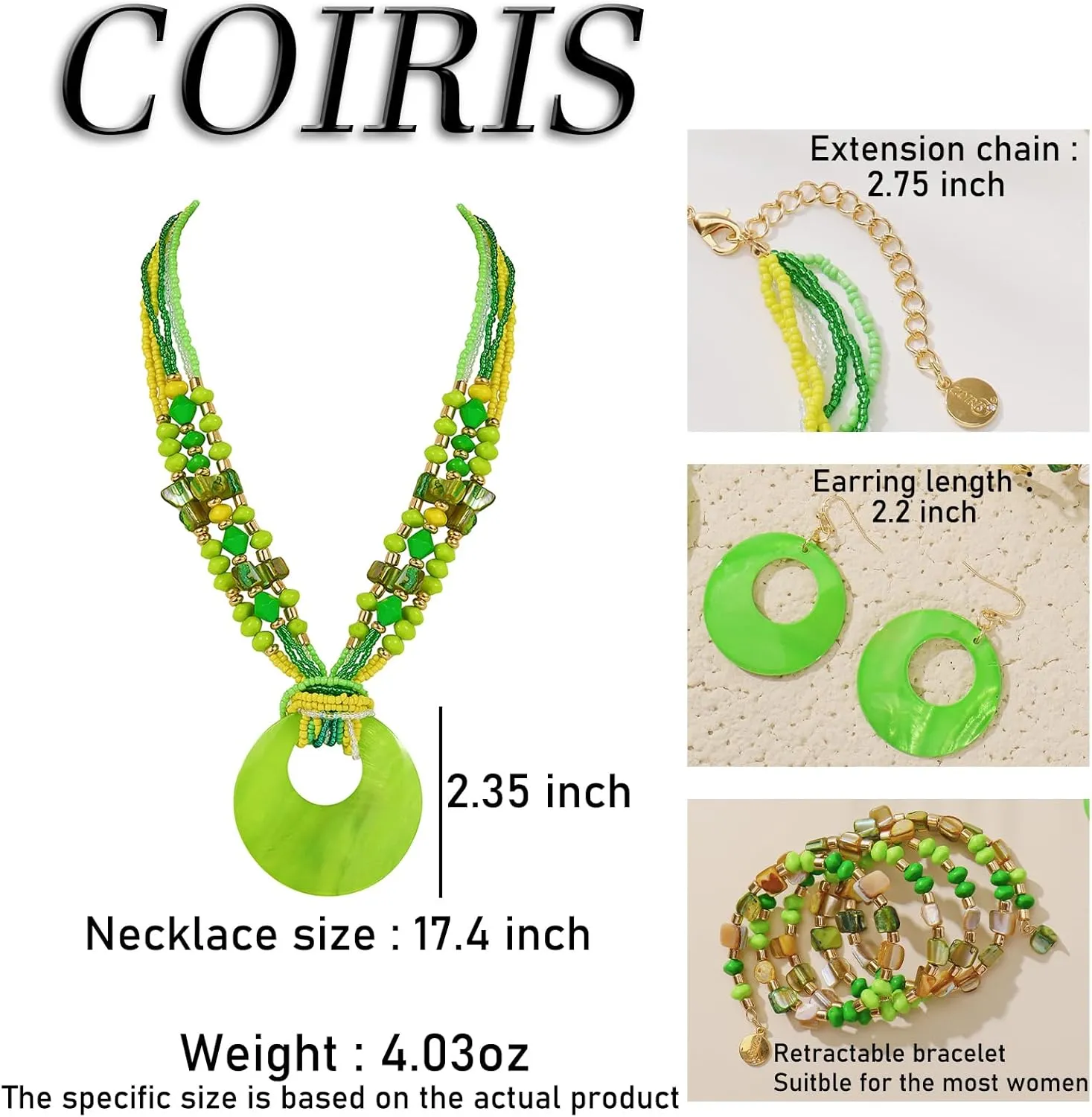Jewelry Sets for Women 4 Pcs Chunky Beaded Mrs Roper Costume Jewelry for Women Boho Multi Strand Colorful Shell Necklace for Women
