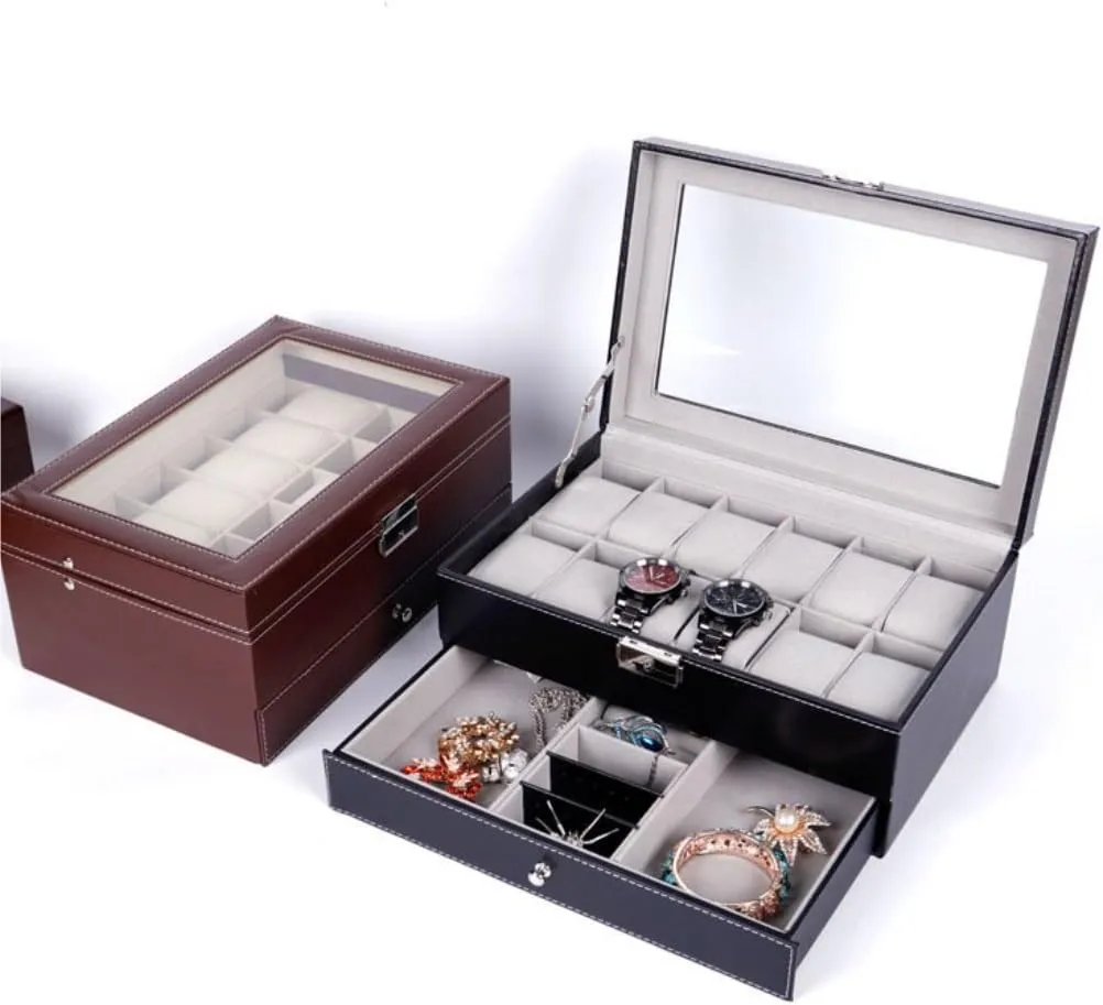 Jewelry Storage Box Double Layer 12-position Watch Jewelry Box Transparent 12-position Watch Box Jewelry Box Jewelry Storage Box Girls' Christmas Gift(Brown)