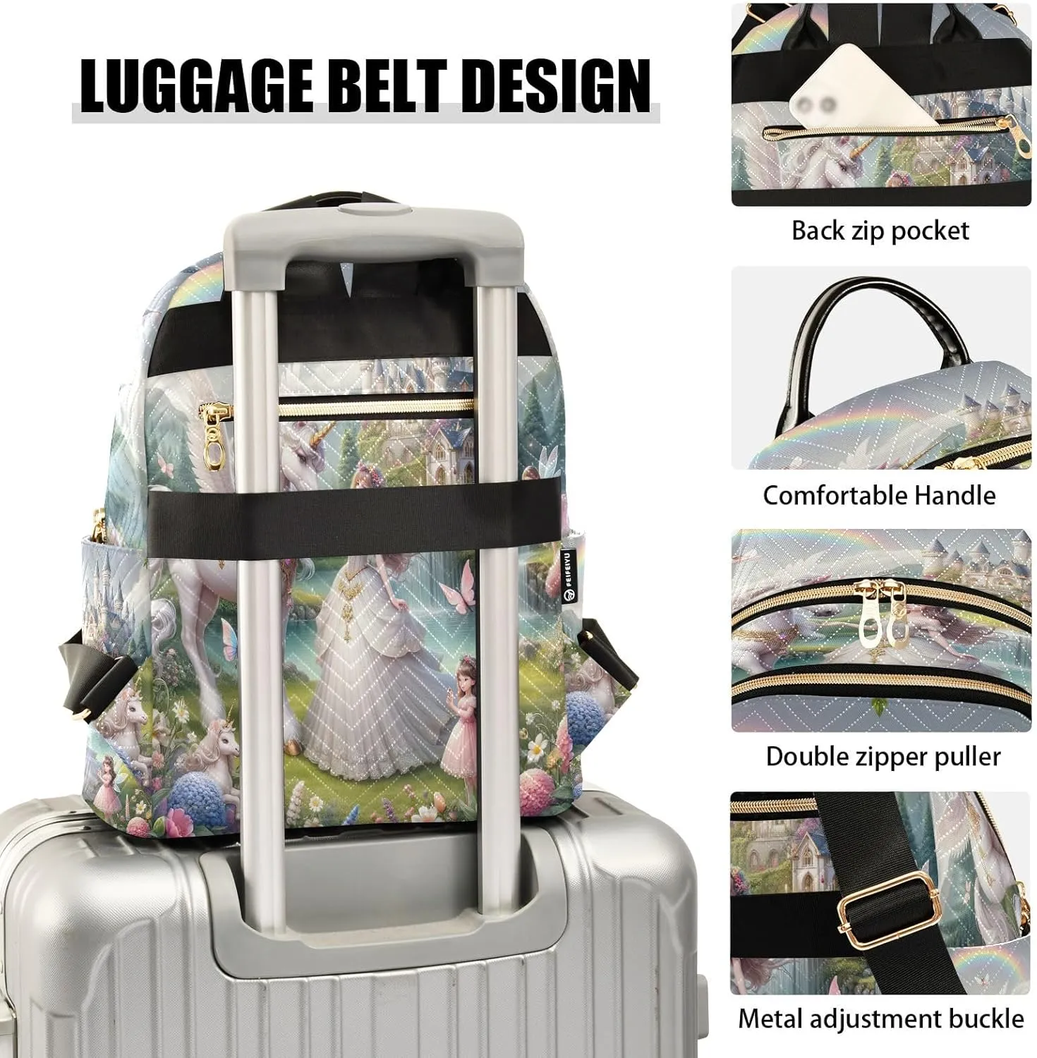 Joisal Beautiful Princess with White Unicorn Ladies Backpack Anti Theft Gym Backpack, Backpack Travel