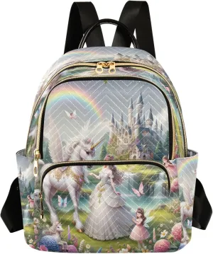 Joisal Beautiful Princess with White Unicorn Ladies Backpack Anti Theft Gym Backpack, Backpack Travel