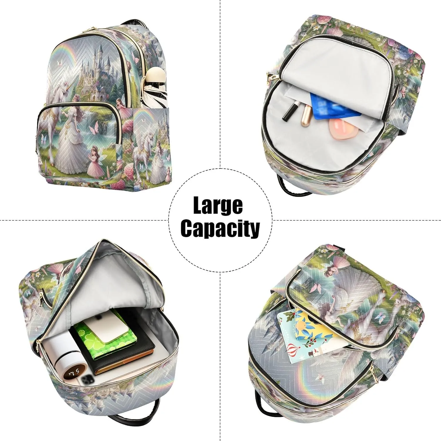 Joisal Beautiful Princess with White Unicorn Ladies Backpack Anti Theft Gym Backpack, Backpack Travel