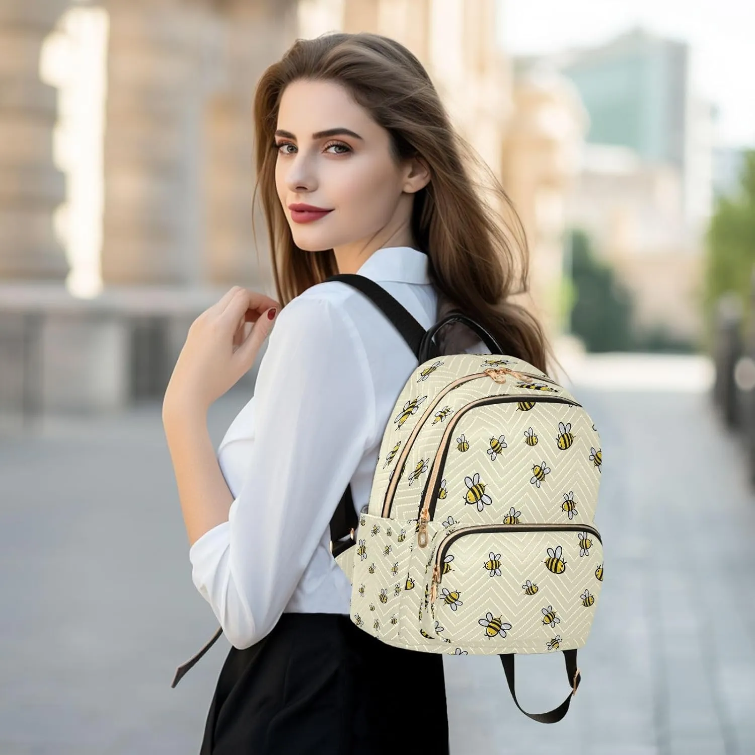 Joisal Cute Bee Womens Fashion Backpack Anti Theft Carry on Travel Backpack, Computer Backpack for Women