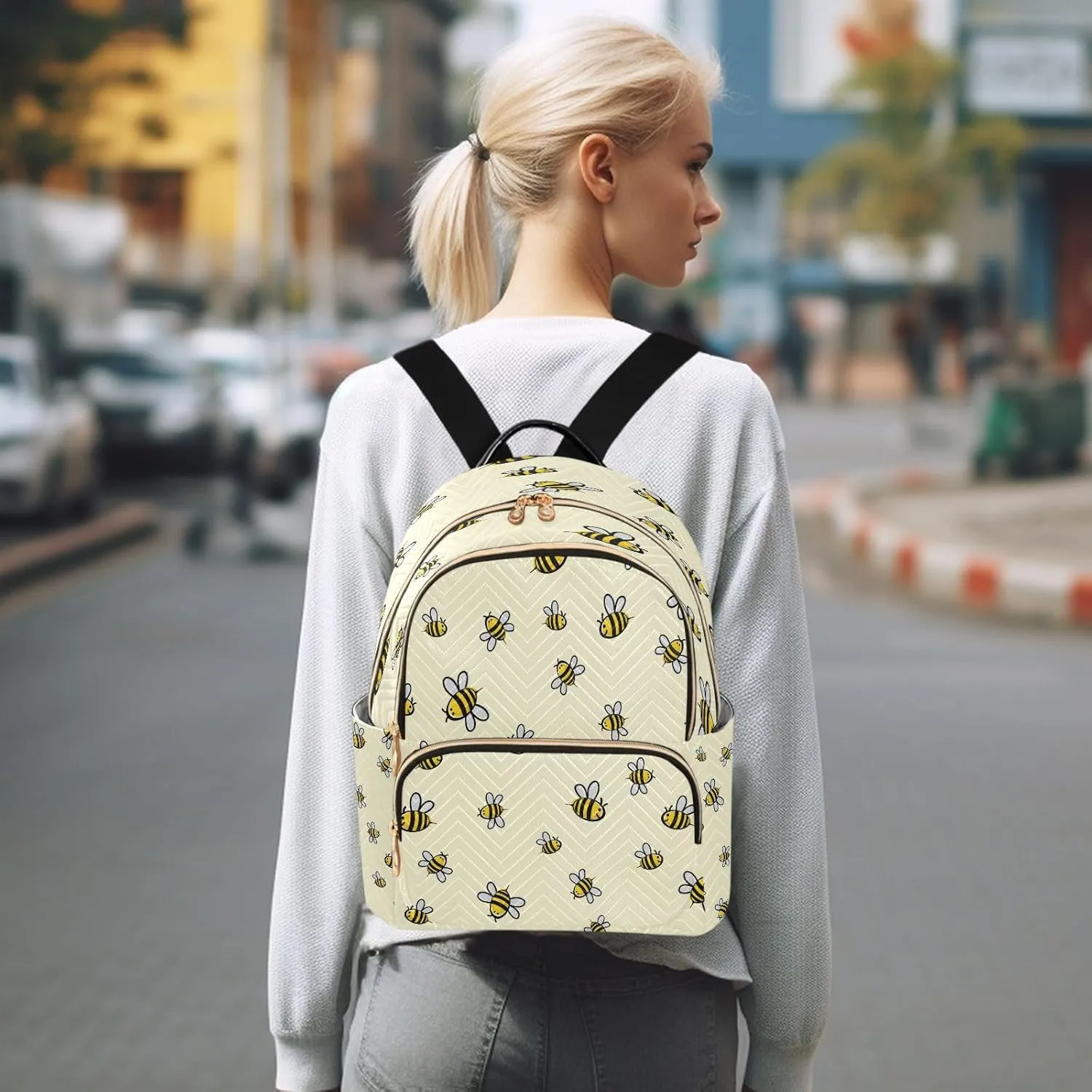 Joisal Cute Bee Womens Fashion Backpack Anti Theft Carry on Travel Backpack, Computer Backpack for Women