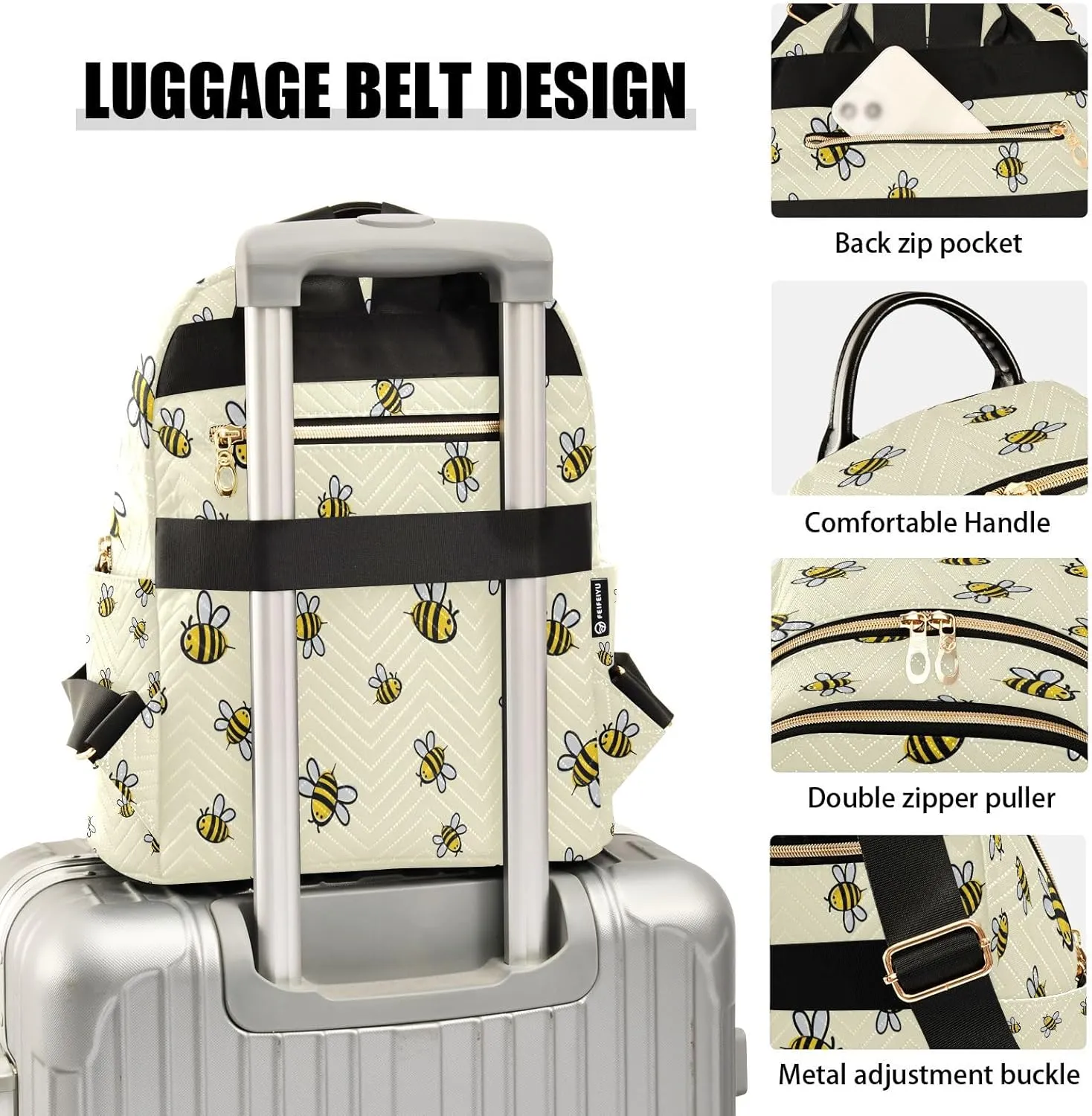 Joisal Cute Bee Womens Fashion Backpack Anti Theft Carry on Travel Backpack, Computer Backpack for Women