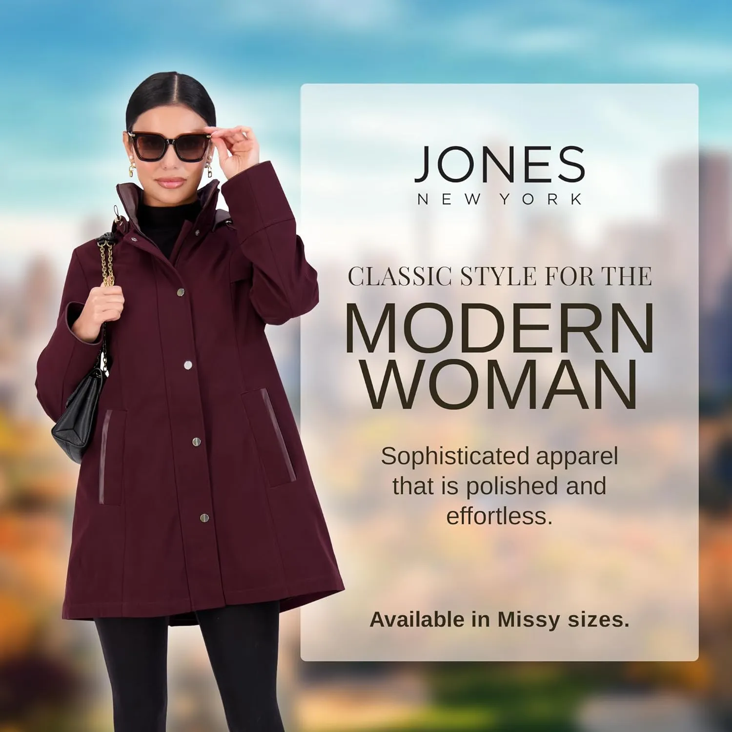 Jones NY Rain Jacket Women - Women's Spring Jacket with Hood - Long Womens Rain Coat - Waterproof Windbreaker for Women
