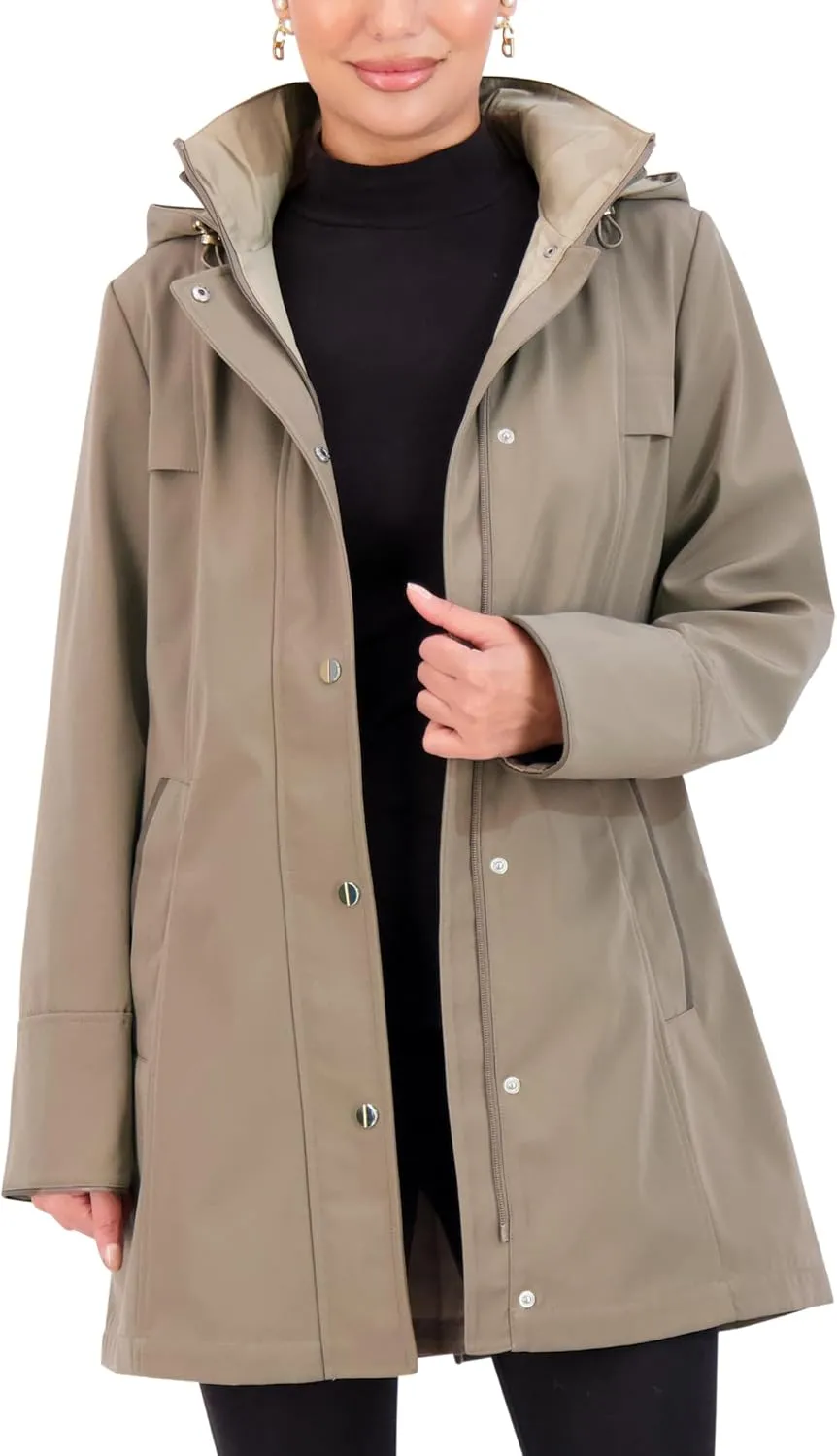 Jones NY Rain Jacket Women - Women's Spring Jacket with Hood - Long Womens Rain Coat - Waterproof Windbreaker for Women