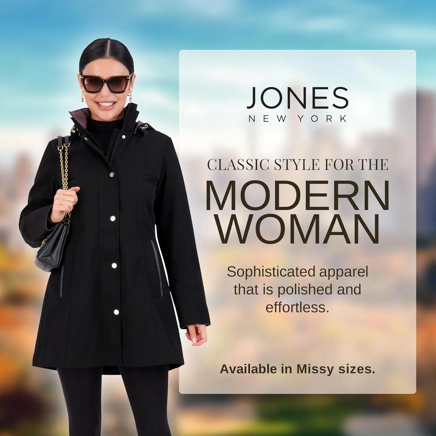 Jones NY Rain Jacket Women - Women's Spring Jacket with Hood - Long Womens Rain Coat - Waterproof Windbreaker for Women