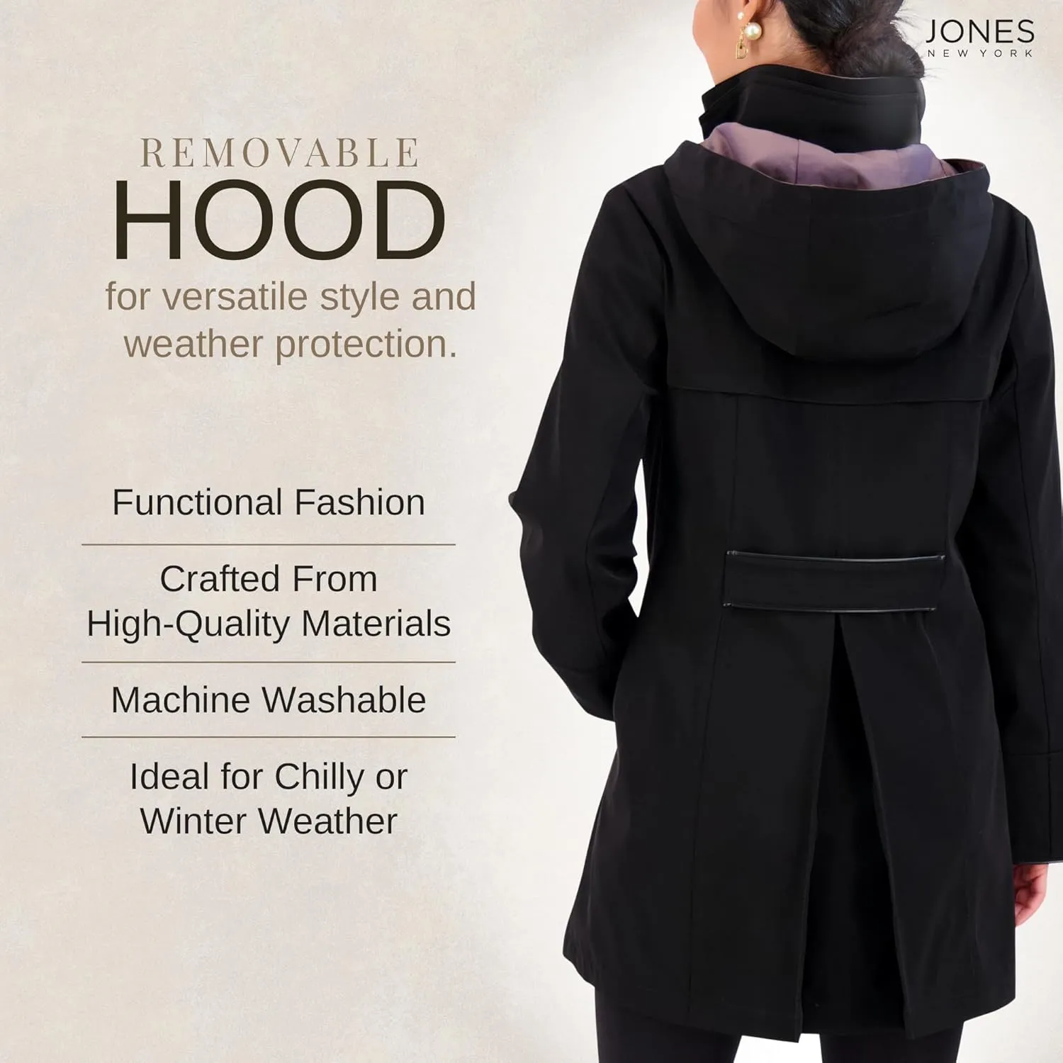 Jones NY Rain Jacket Women - Women's Spring Jacket with Hood - Long Womens Rain Coat - Waterproof Windbreaker for Women