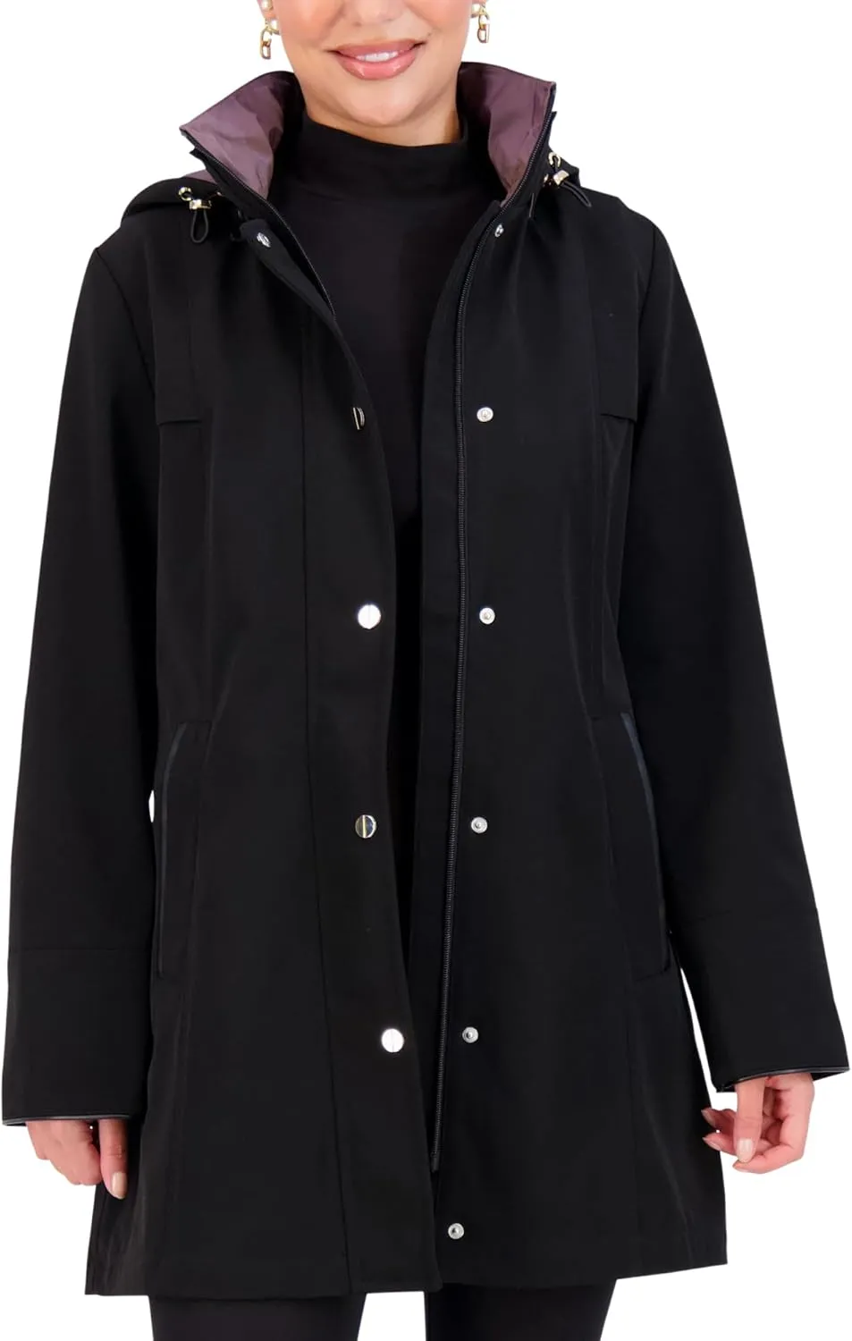 Jones NY Rain Jacket Women - Women's Spring Jacket with Hood - Long Womens Rain Coat - Waterproof Windbreaker for Women