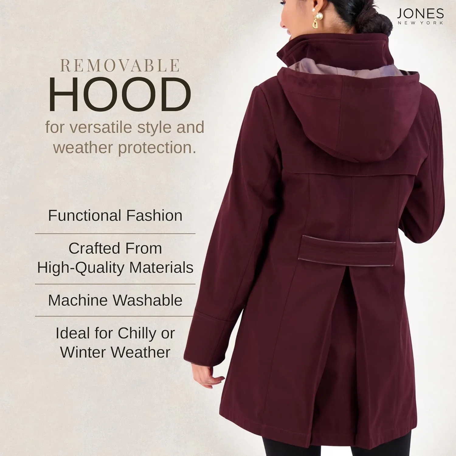 Jones NY Rain Jacket Women - Women's Spring Jacket with Hood - Long Womens Rain Coat - Waterproof Windbreaker for Women