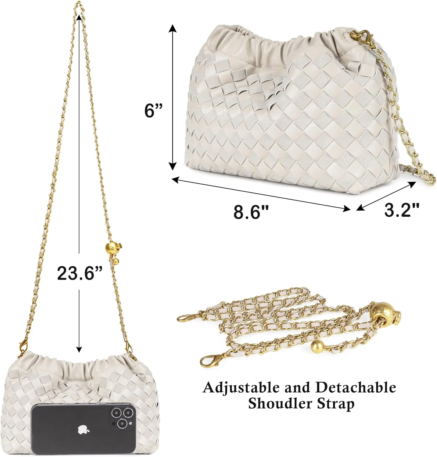 Joryin Woven Women's Crossbody Bag & Evening Purse, Trendy Dumpling Clutch & Hobo Cloud Shoulder Bag Trendy Dumpling Clutch