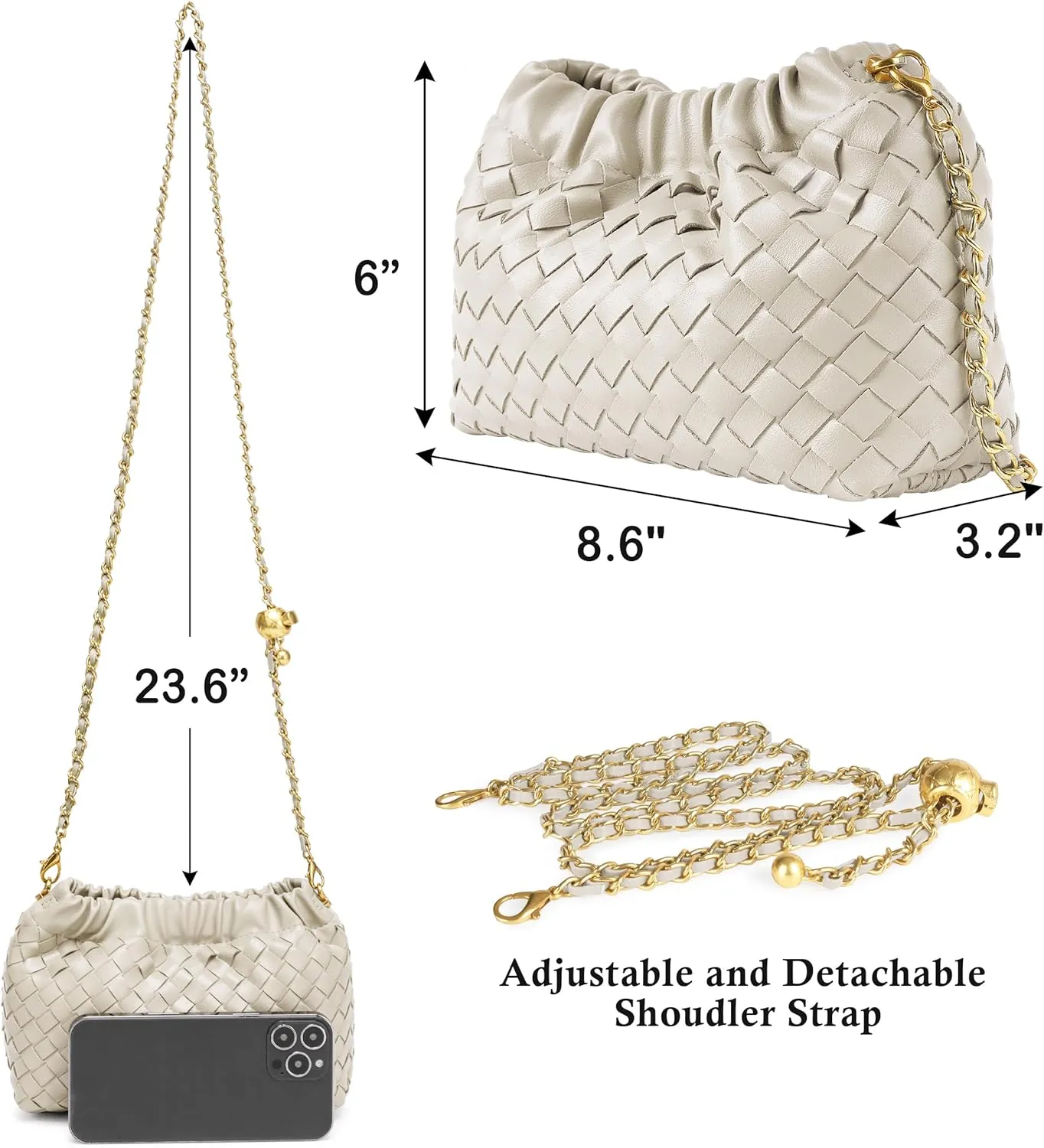 Joryin Woven Women's Crossbody Bag & Evening Purse, Trendy Dumpling Clutch & Hobo Cloud Shoulder Bag Trendy Dumpling Clutch