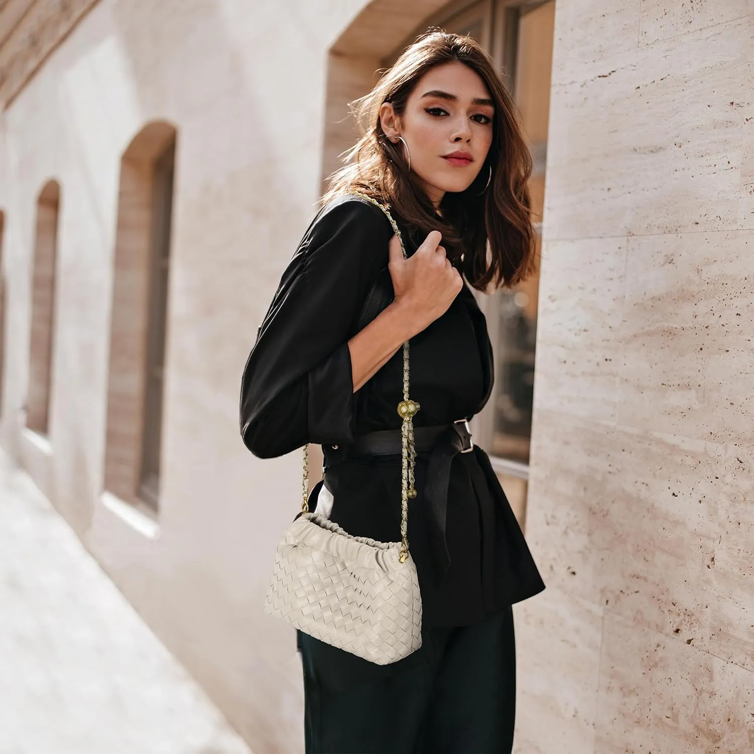 Joryin Woven Women's Crossbody Bag & Evening Purse, Trendy Dumpling Clutch & Hobo Cloud Shoulder Bag Trendy Dumpling Clutch