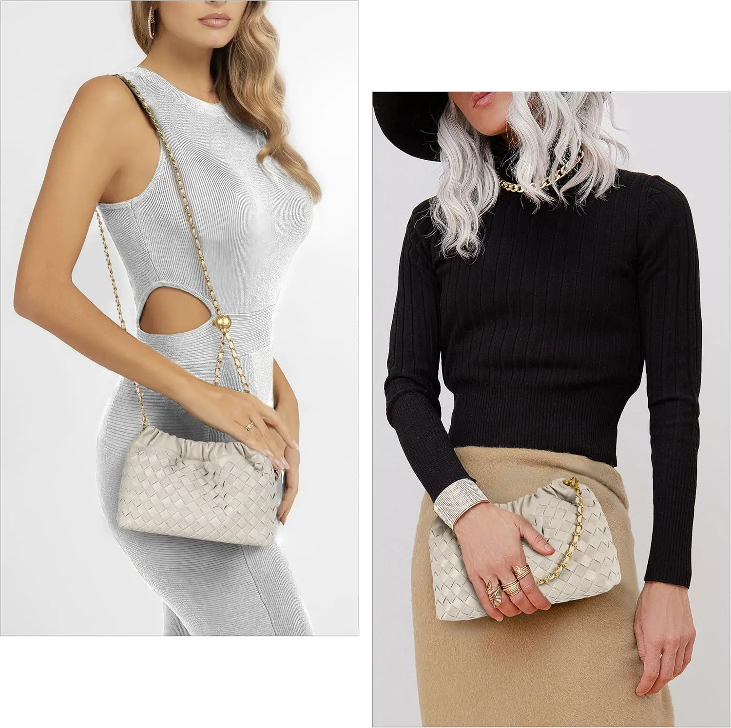 Joryin Woven Women's Crossbody Bag & Evening Purse, Trendy Dumpling Clutch & Hobo Cloud Shoulder Bag Trendy Dumpling Clutch