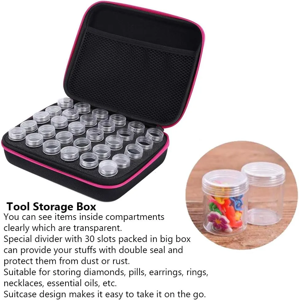 Joyzan Diamond Painting Storage Containers, 30 Slots Portable Bead Art Kit Box Shockproof Accessories Tools Craft Case Organizer Jewelry DIY 5D Seeds Glitter Rhinestones Jars Adult Rings Charms