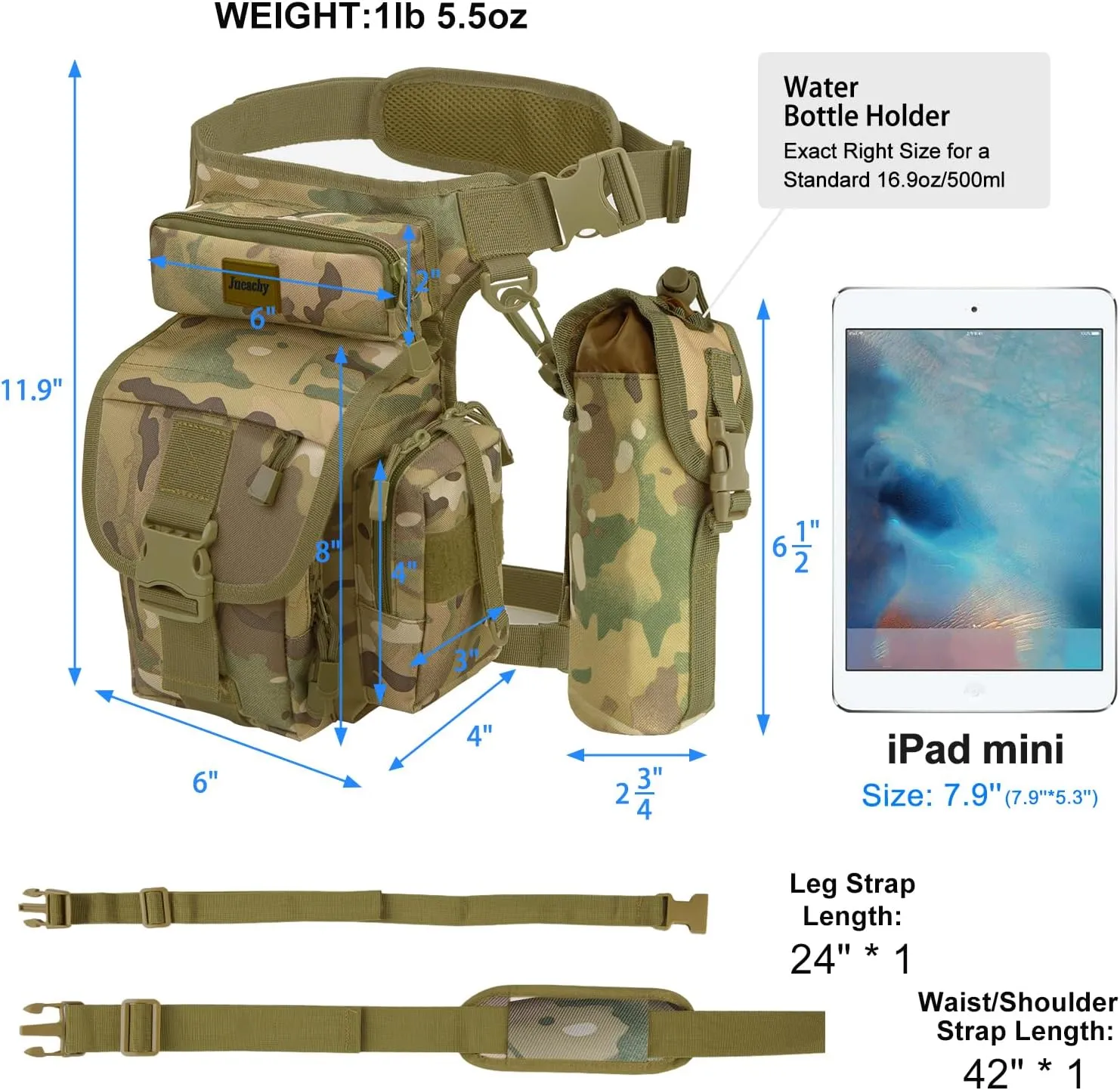 Jueachy Drop Leg Bag for Men Tactical Metal Detecting Thigh Pack with Water Bottle Pouch